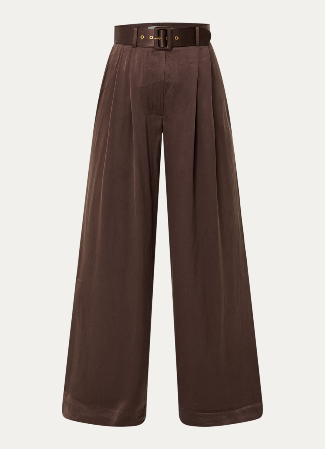Zimmermann High waist flared fit pantalon van zijde met ceintuur - voorkant bruin