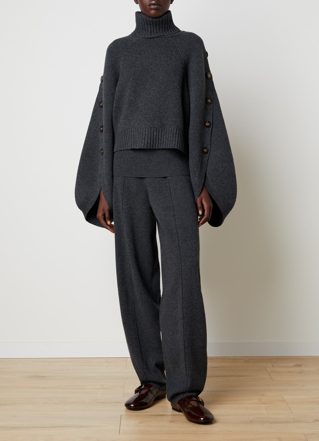 Zimmermann High waist wide fit broek in wolblend - voorkant 4 grijs