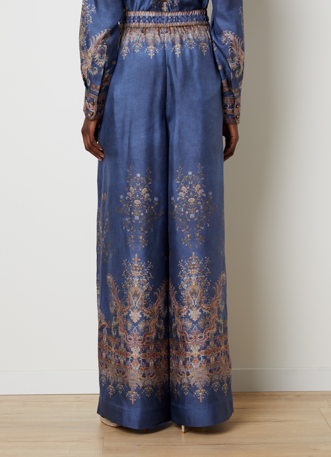 Zimmermann High waist wide fit broek van zijde met print - achterkant blauw