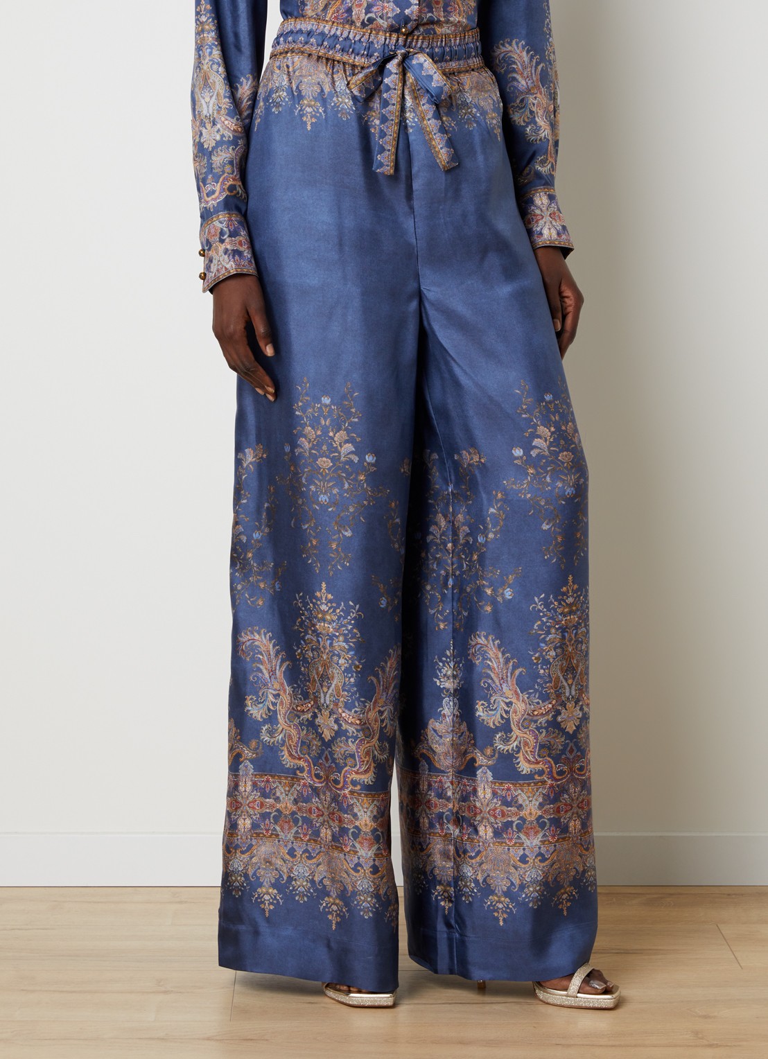 Zimmermann High waist wide fit broek van zijde met print - detail 2 blauw