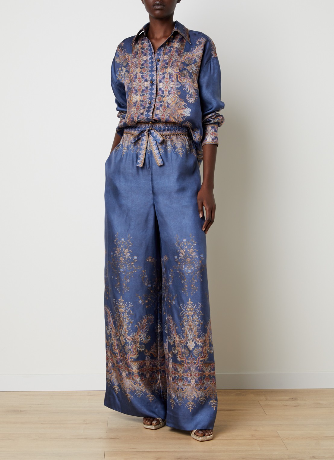 Zimmermann High waist wide fit broek van zijde met print - voorkant 5 blauw