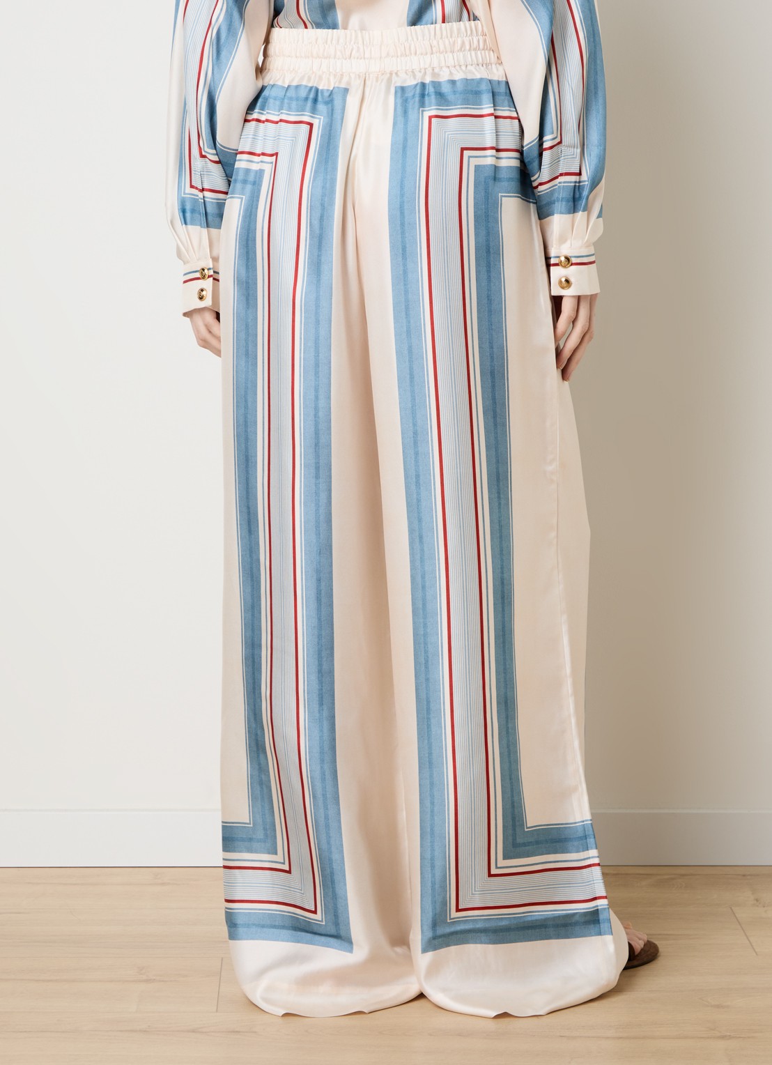 Zimmermann High waist wide fit palazzo broek van zijde met print - achterkant creme