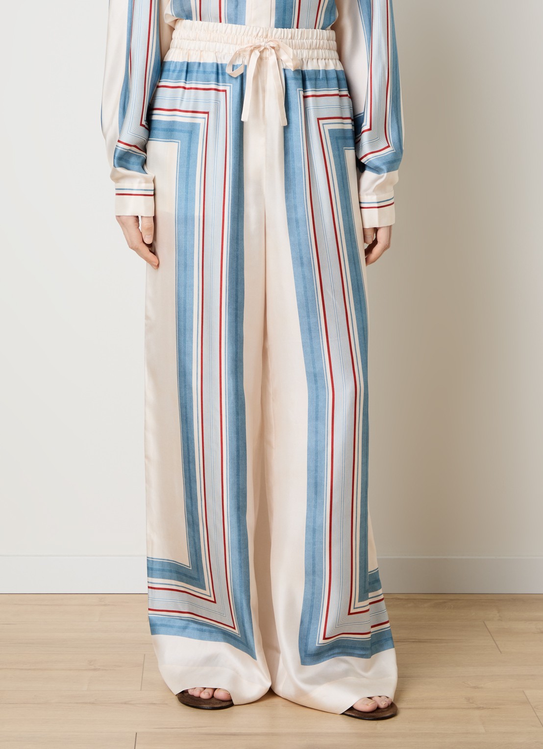 Zimmermann High waist wide fit palazzo broek van zijde met print - detail 2 creme