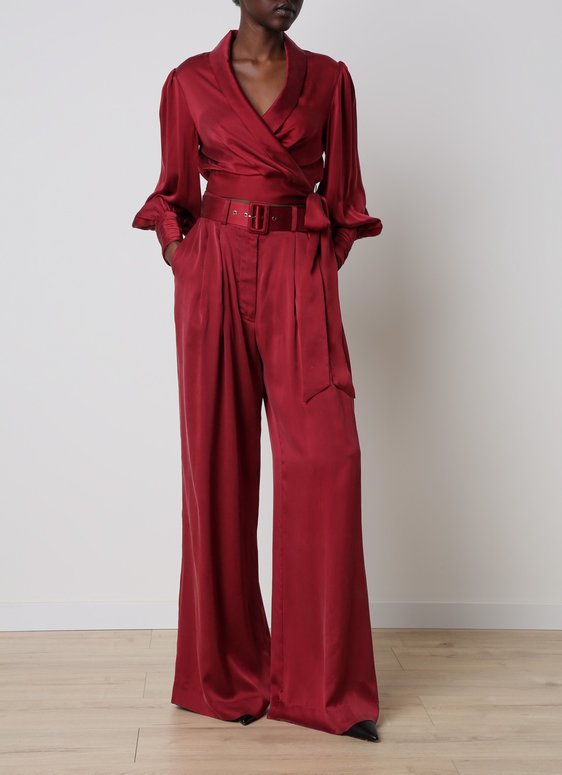 Zimmermann High waist wide fit palazzobroek van zijde met ceintuur - voorkant 3 rood