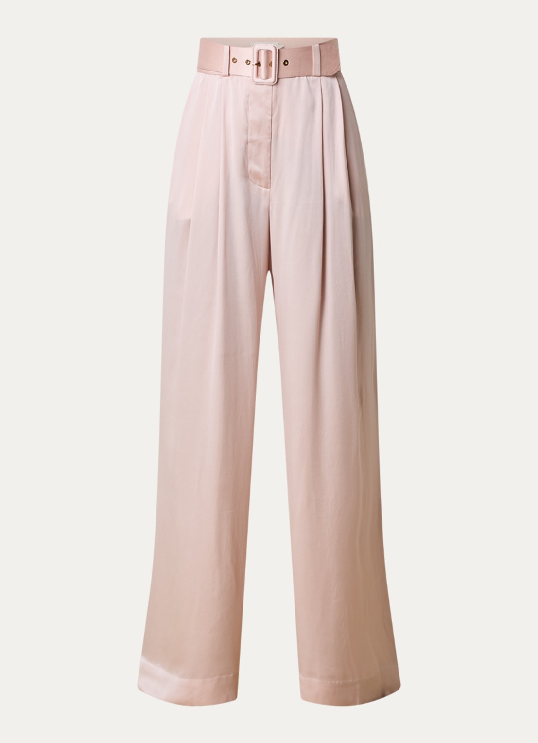 Zimmermann High waist wide fit palazzobroek van zijde met ceintuur - voorkant lichtroze