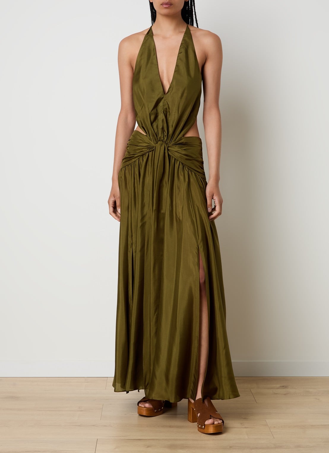 Zimmermann Indra maxi rok van zijde - detail 4 mosgroen