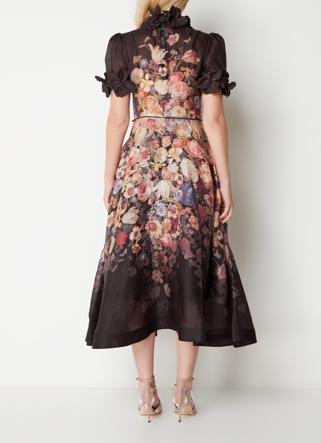 Zimmermann Luminosity semi-transparant midi jurk in zijdeblend - achterkant 3 zwart