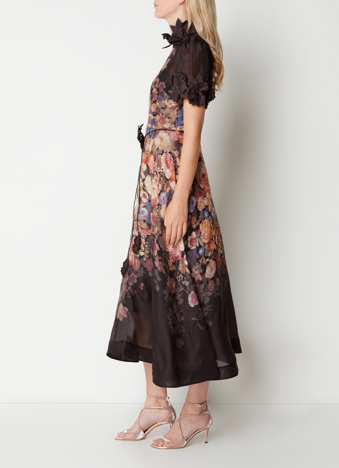 Zimmermann Luminosity semi-transparant midi jurk in zijdeblend - voorkant 2 zwart