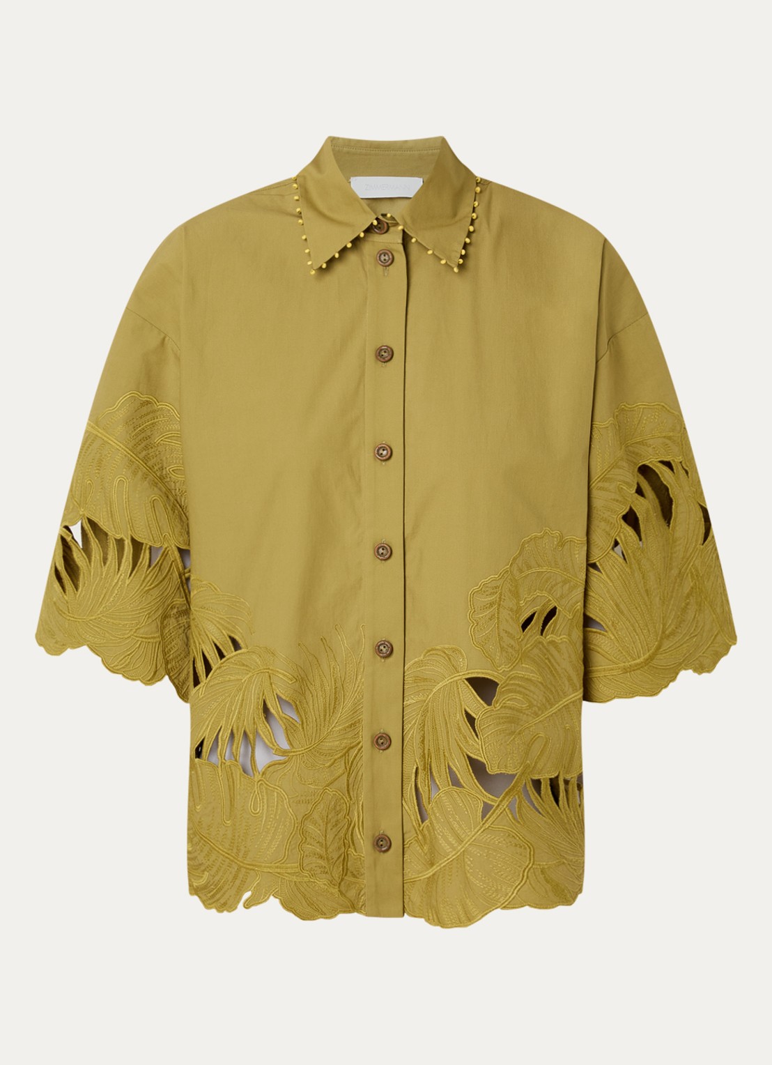 Zimmermann Mahon blouse met broderie - voorkant 3 mosgroen