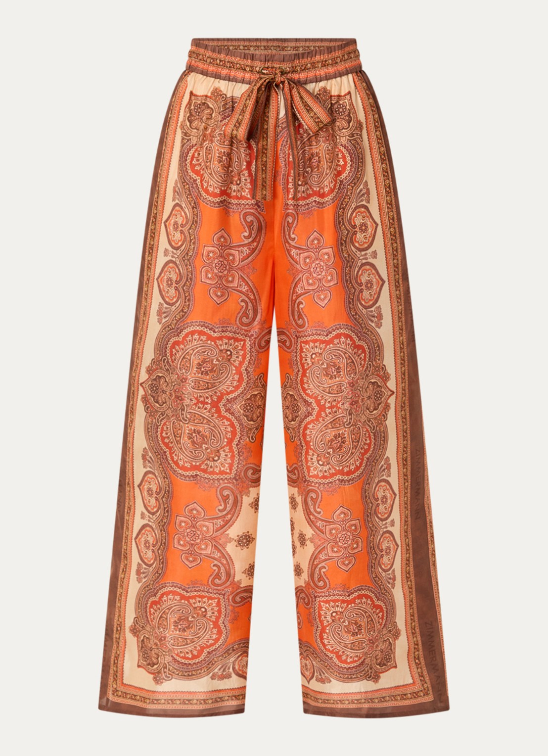 Zimmermann Mahon high waist wide fit palazzobroek van zijde met print - voorkant oranje