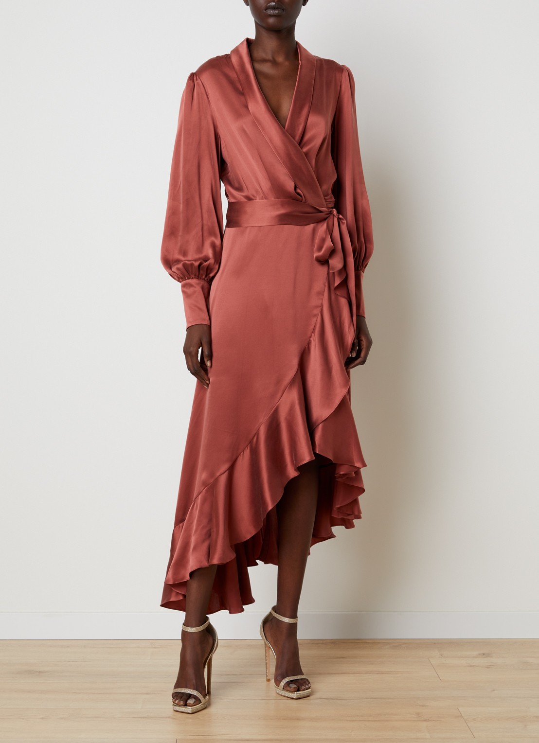 Zimmermann Maxi tuniekjurk met overslag - detail steenrood
