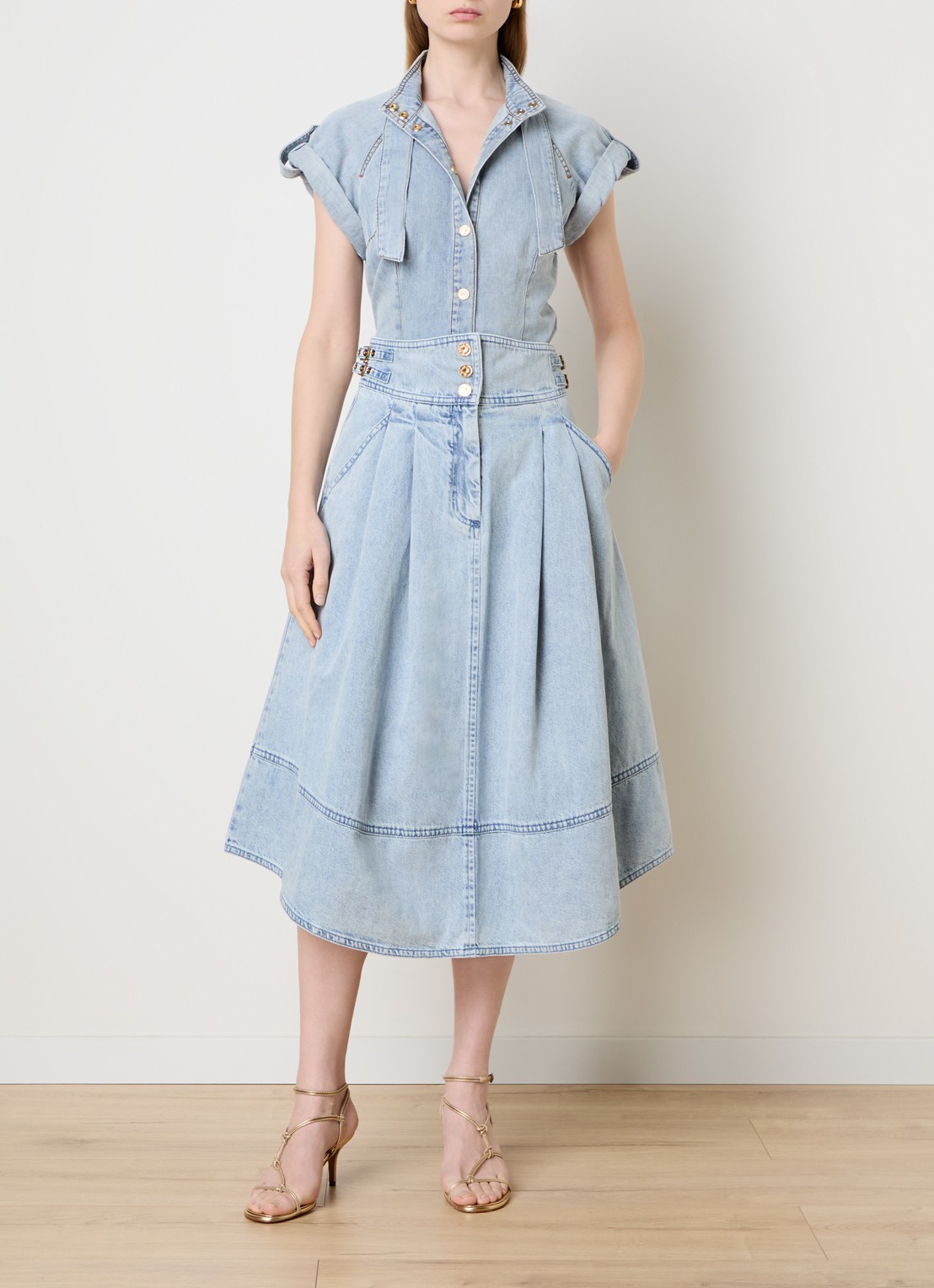 Zimmermann Midi spijkerrok met steekzakken - voorkant 4 jeans