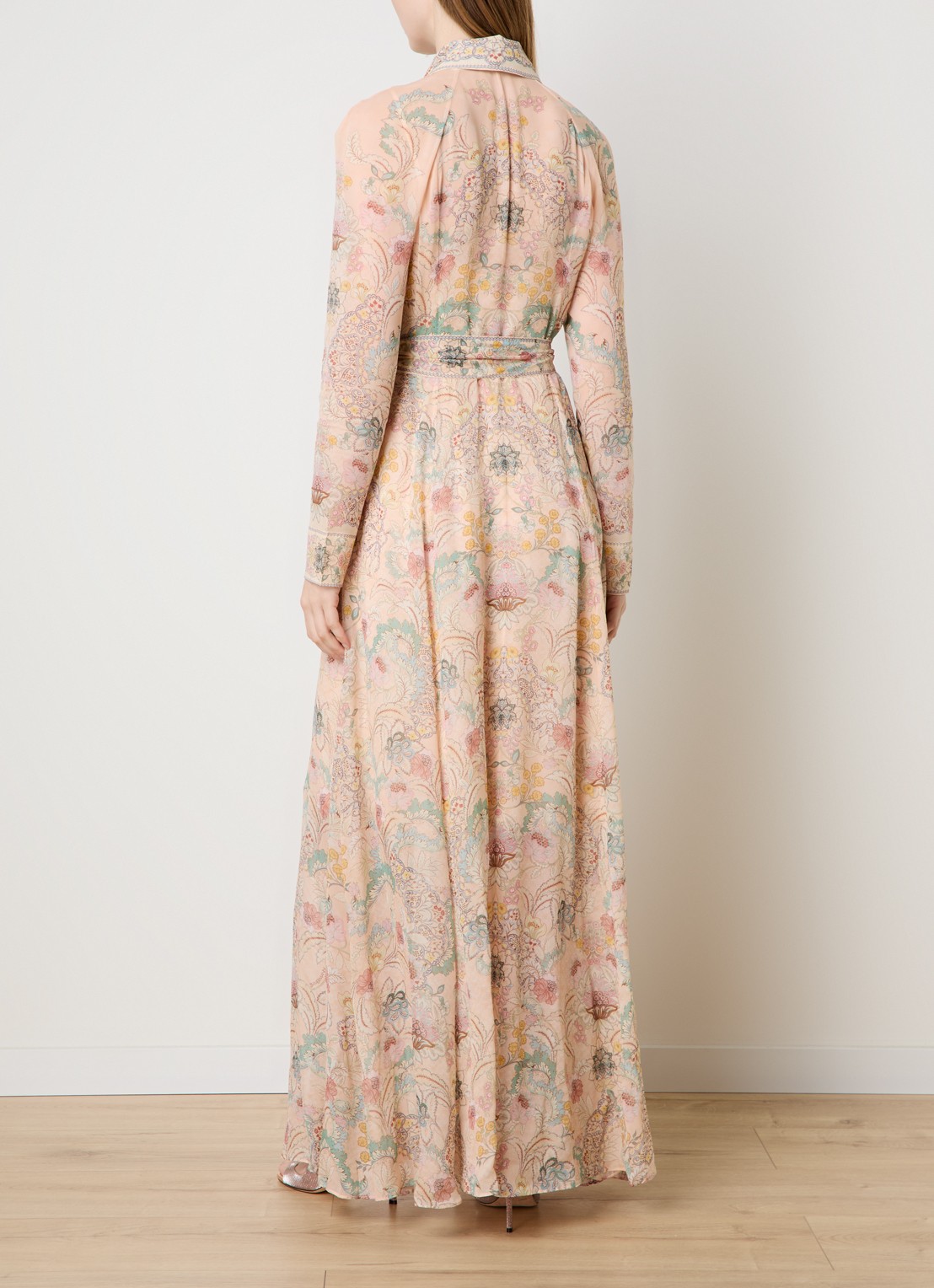 Zimmermann Rebellion maxi blousejurk met bloemenprint en strikceintuur - achterkant 5 lichtroze