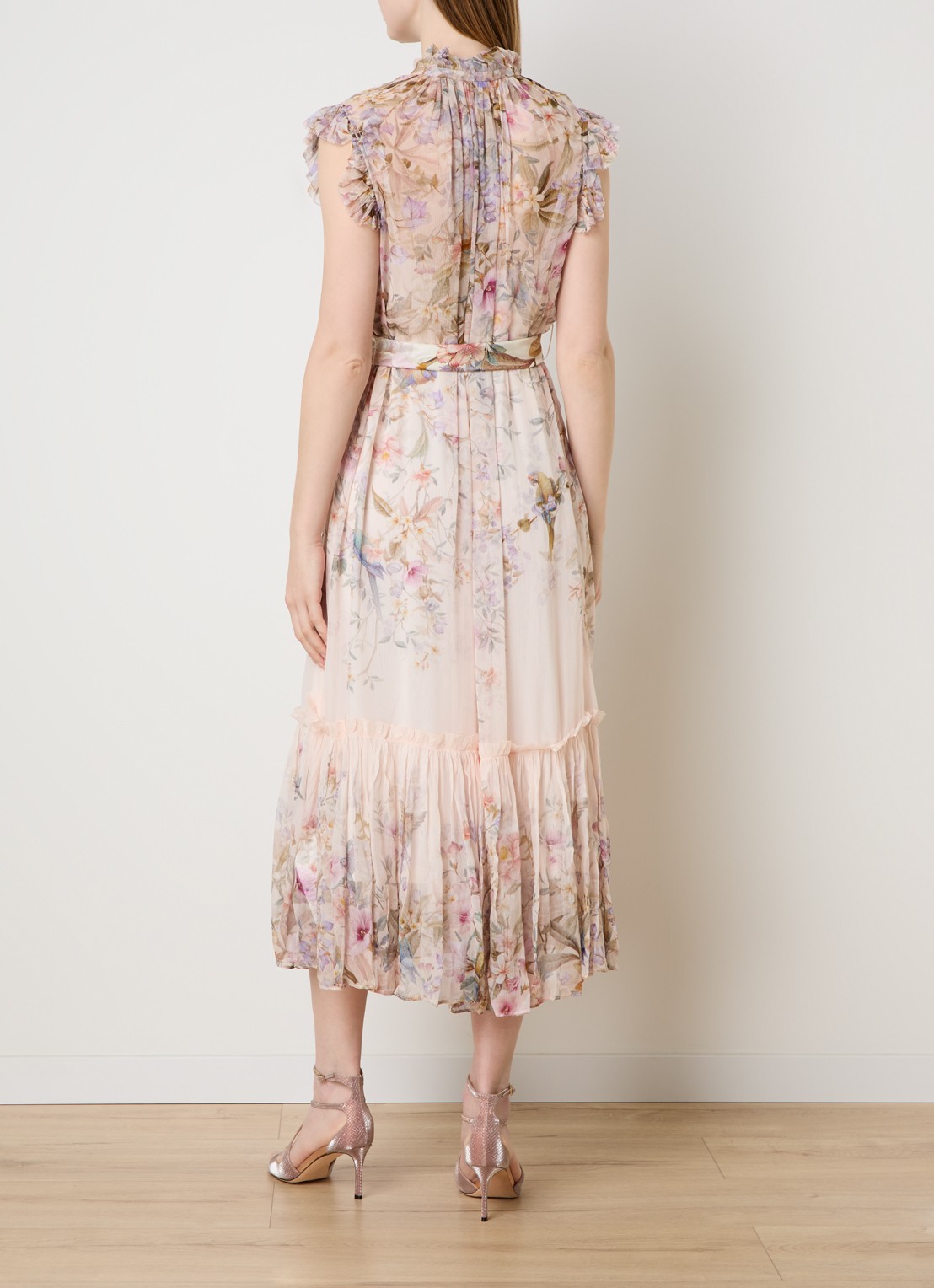 Zimmermann Rebellion midi tuniekjurk met bloemenprint - achterkant gebroken wit