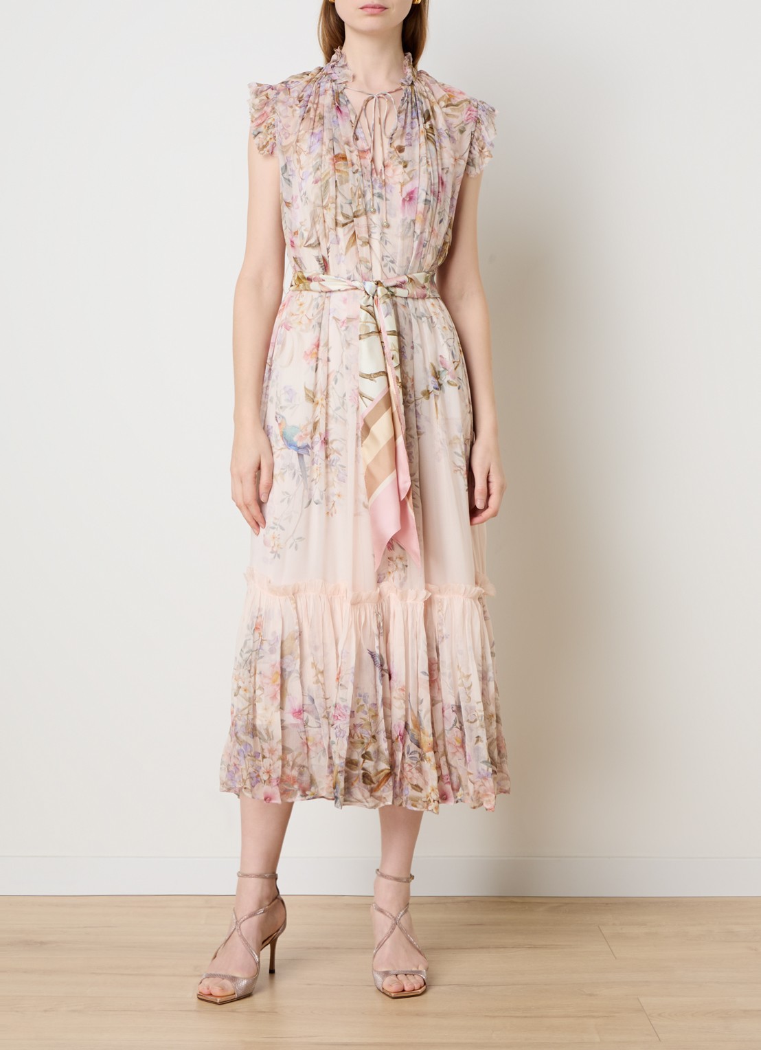 Zimmermann Rebellion midi tuniekjurk met bloemenprint - detail 4 gebroken wit
