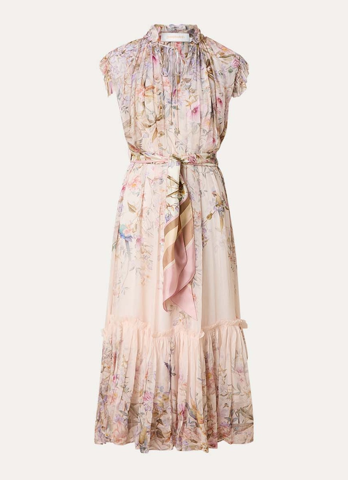 Zimmermann Rebellion midi tuniekjurk met bloemenprint - voorkant 2 gebroken wit