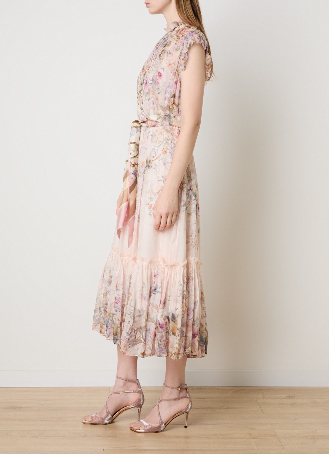Zimmermann Rebellion midi tuniekjurk met bloemenprint - voorkant 3 gebroken wit