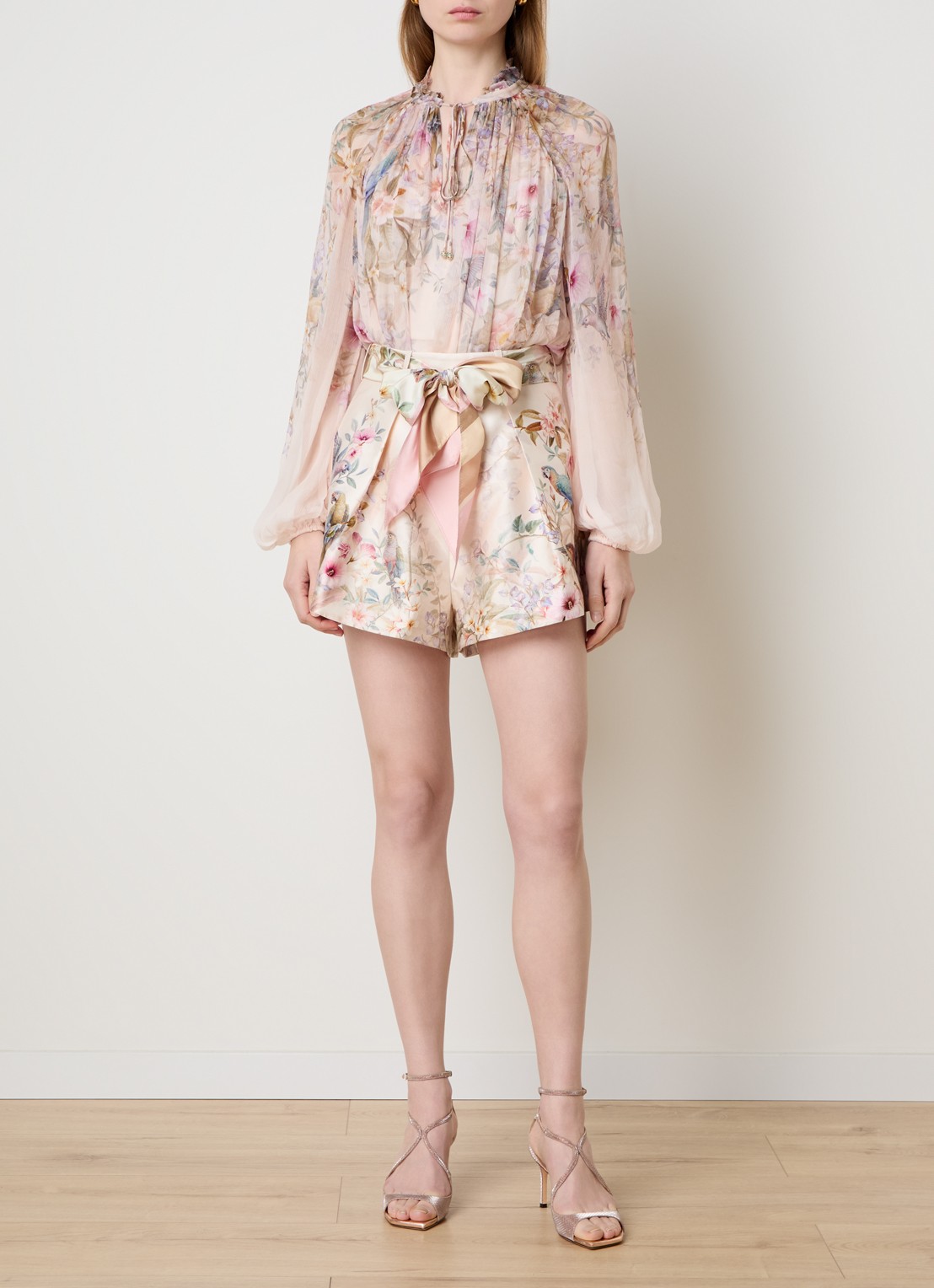 Zimmermann Rebellion tuniek met bloemenprint - voorkant 2 lichtroze
