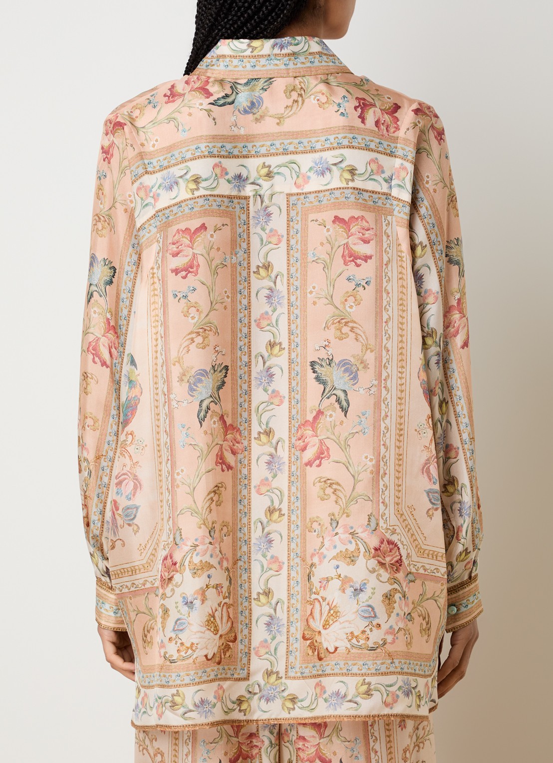 Zimmermann Roselight blouse van zijde met print - achterkant zalmroze