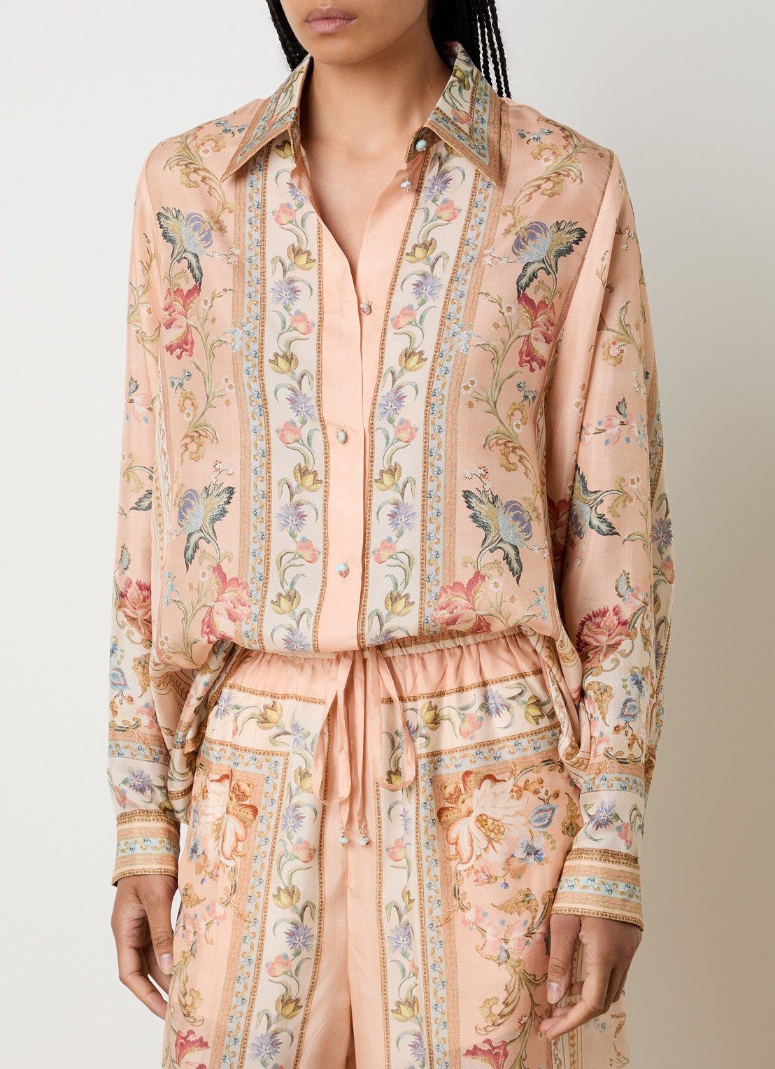 Zimmermann Roselight blouse van zijde met print - detail 4 zalmroze