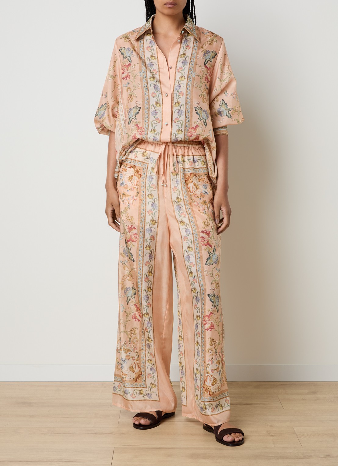 Zimmermann Roselight blouse van zijde met print - voorkant 3 zalmroze