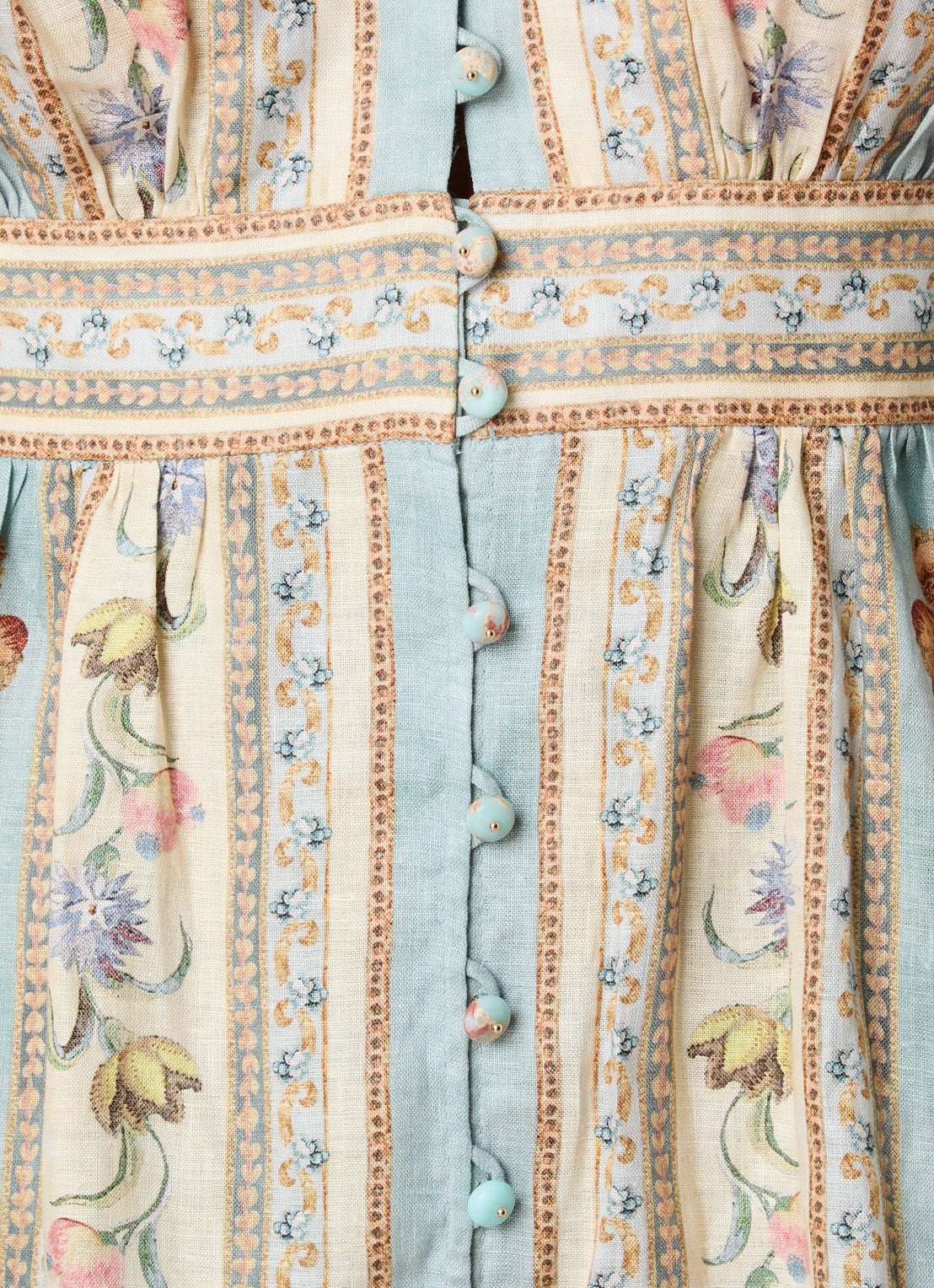 Zimmermann Roselight maxi jurk van linnen met print - detail 2 blauwgrijs