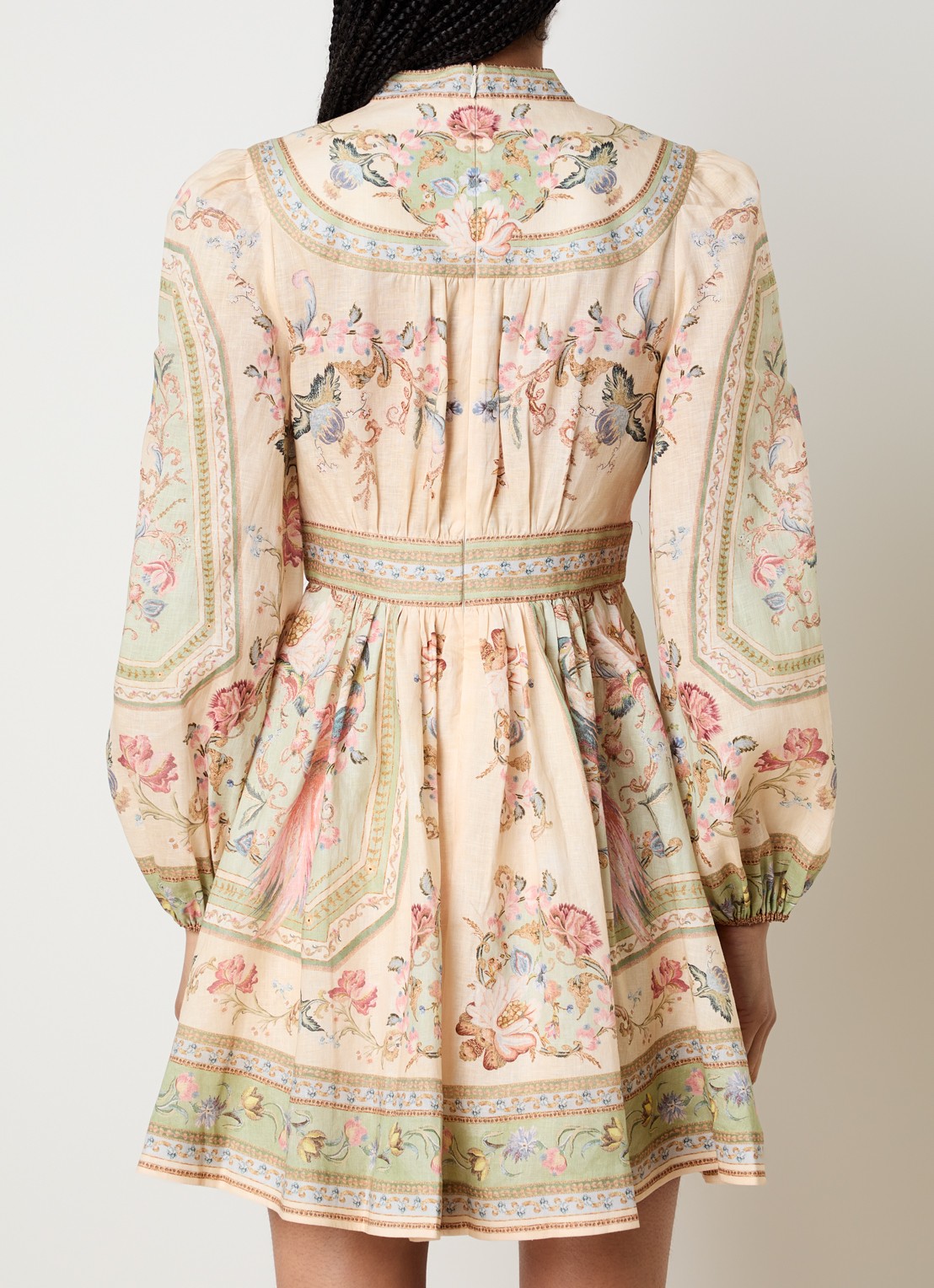 Zimmermann Roselight mini jurk van linnen met print - achterkant 5 ivoor