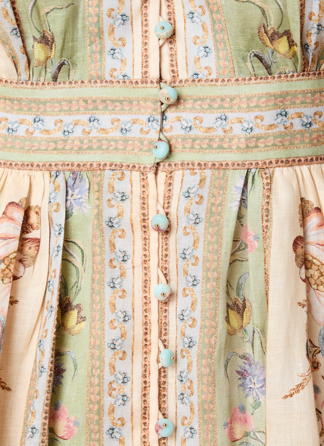 Zimmermann Roselight mini jurk van linnen met print - detail 2 ivoor