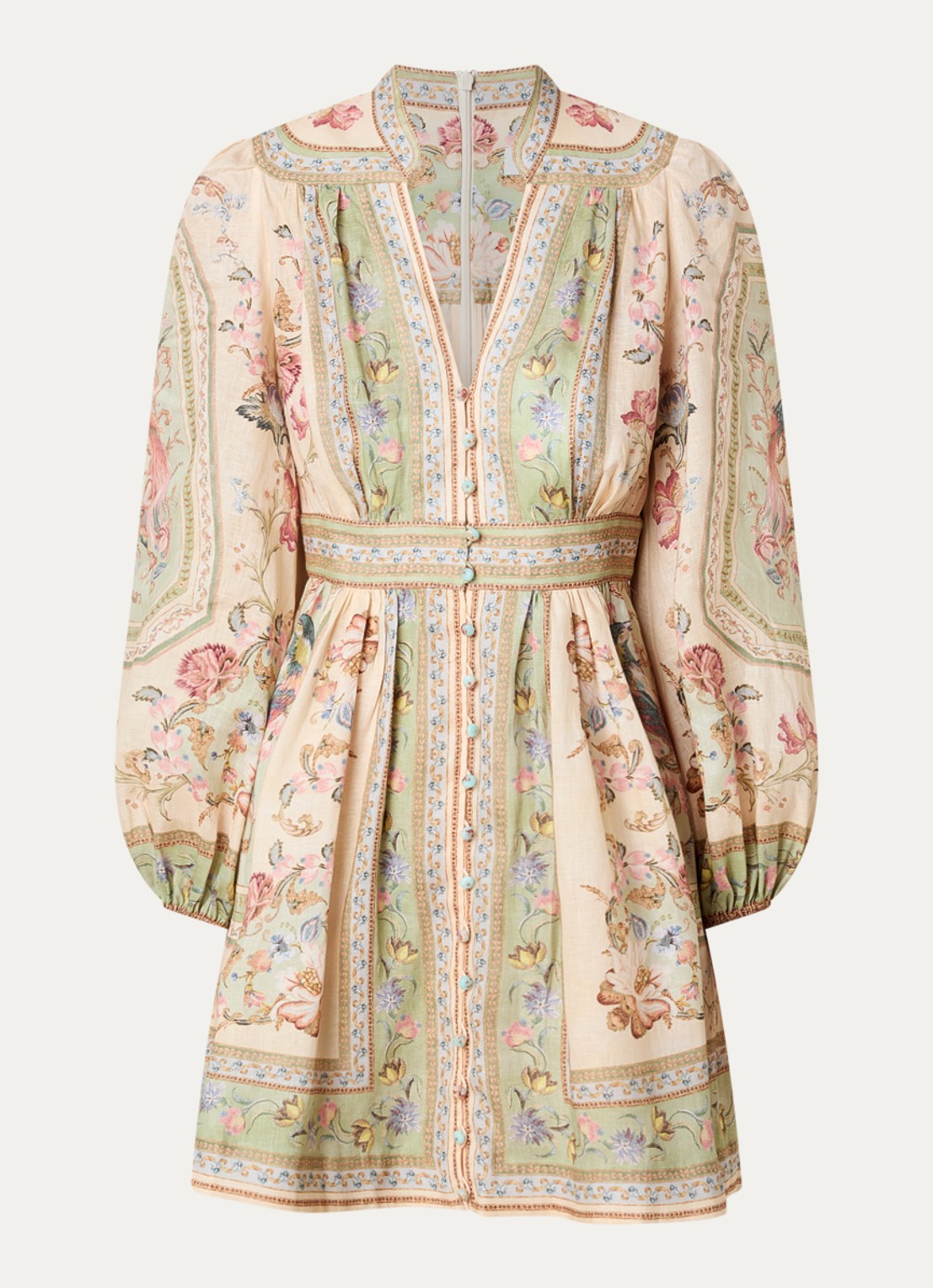 Zimmermann Roselight mini jurk van linnen met print - voorkant 3 ivoor