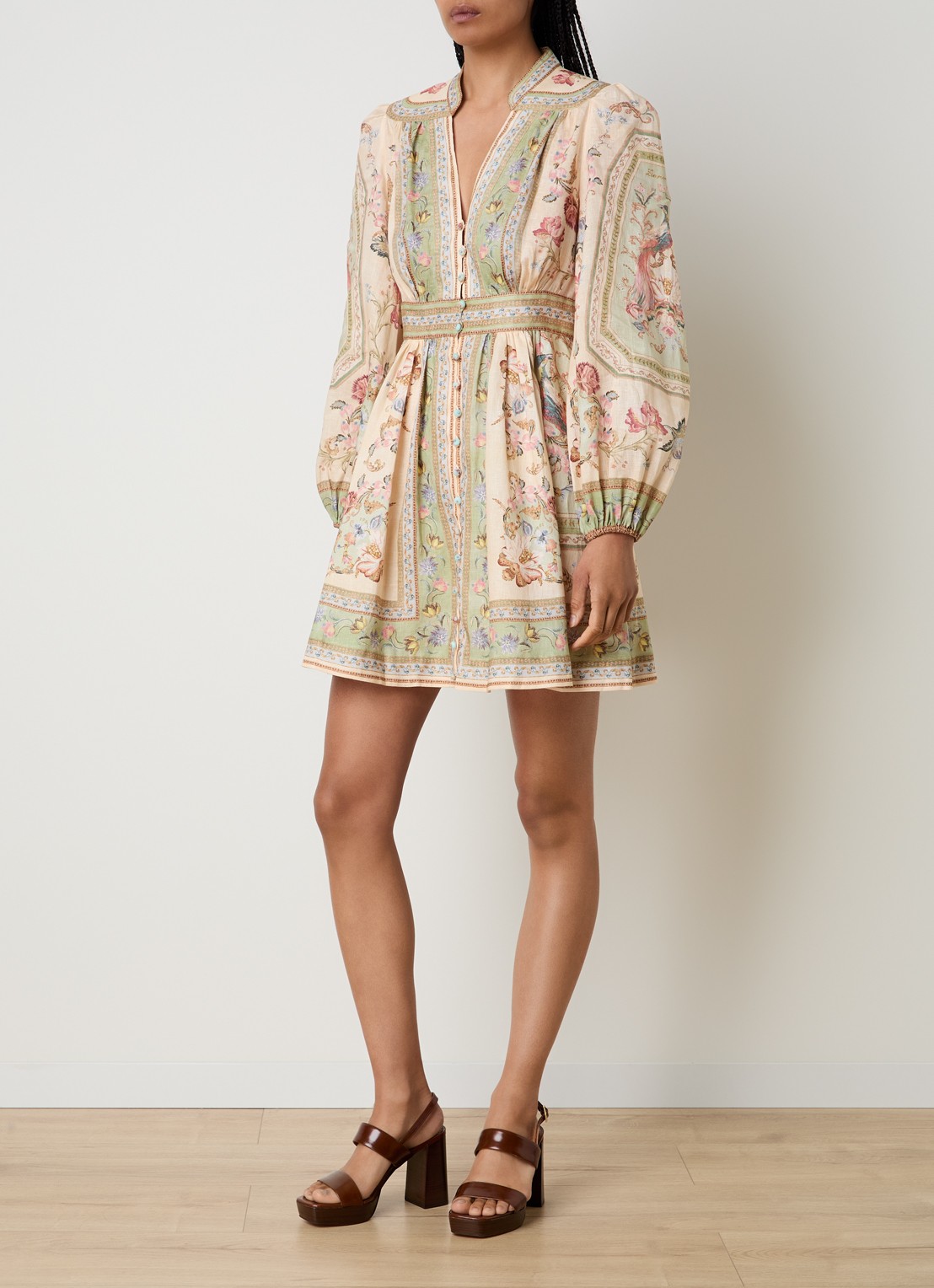 Zimmermann Roselight mini jurk van linnen met print - voorkant 4 ivoor