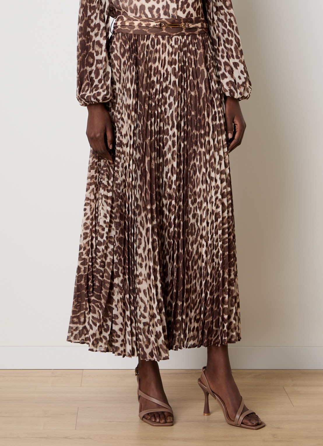 Zimmermann Sunray maxi rok met panterprint en ceintuur - detail 4 bruin
