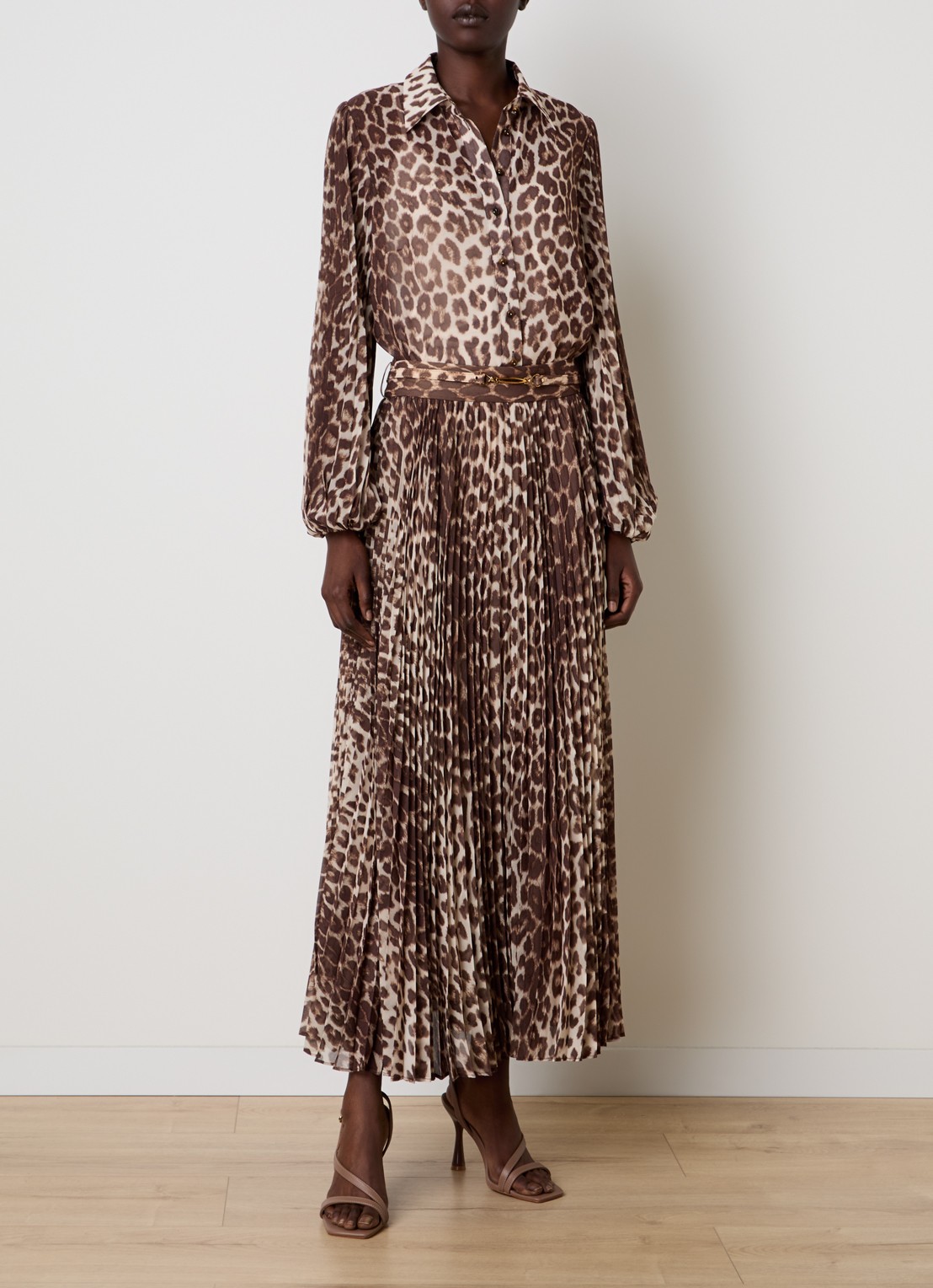 Zimmermann Sunray maxi rok met panterprint en ceintuur - voorkant 3 bruin