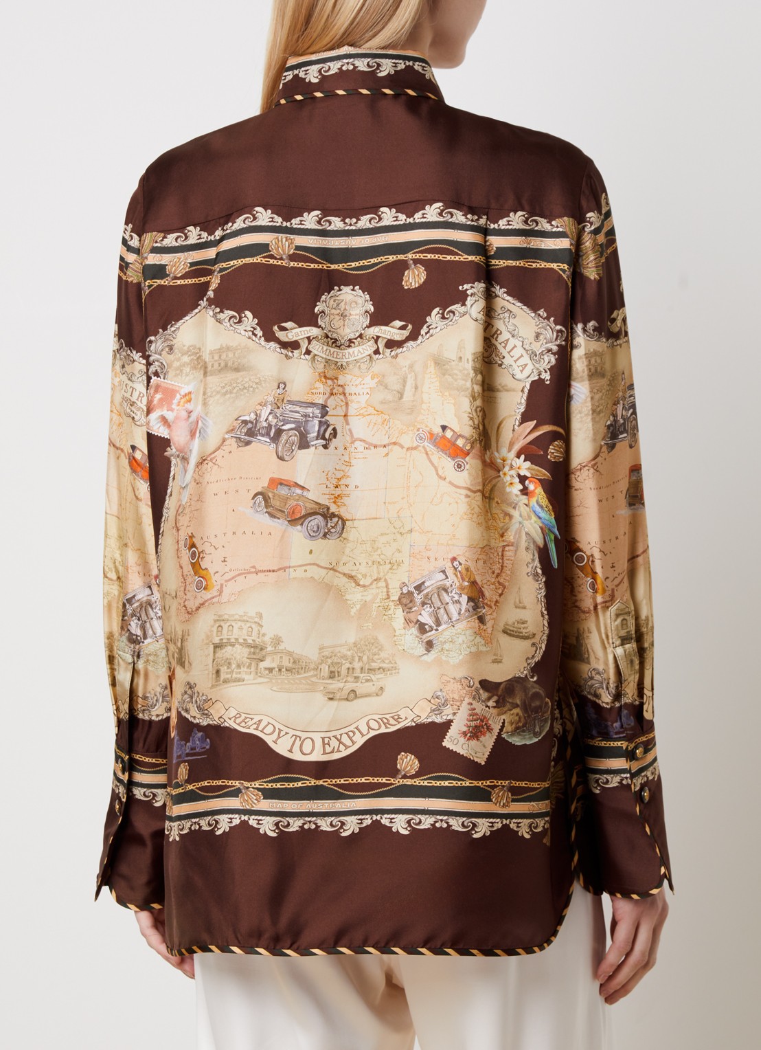 Zimmermann Valiant blouse van zijde met print - achterkant 5 kastanjebruin