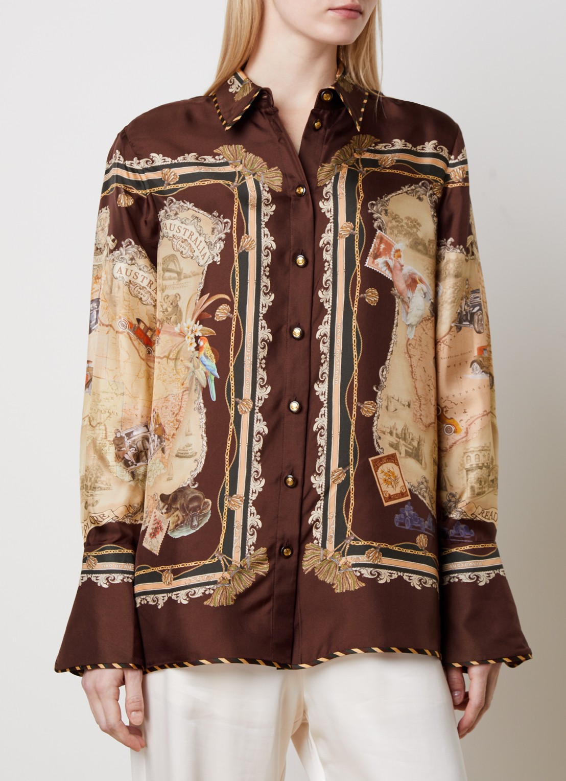 Zimmermann Valiant blouse van zijde met print - detail kastanjebruin