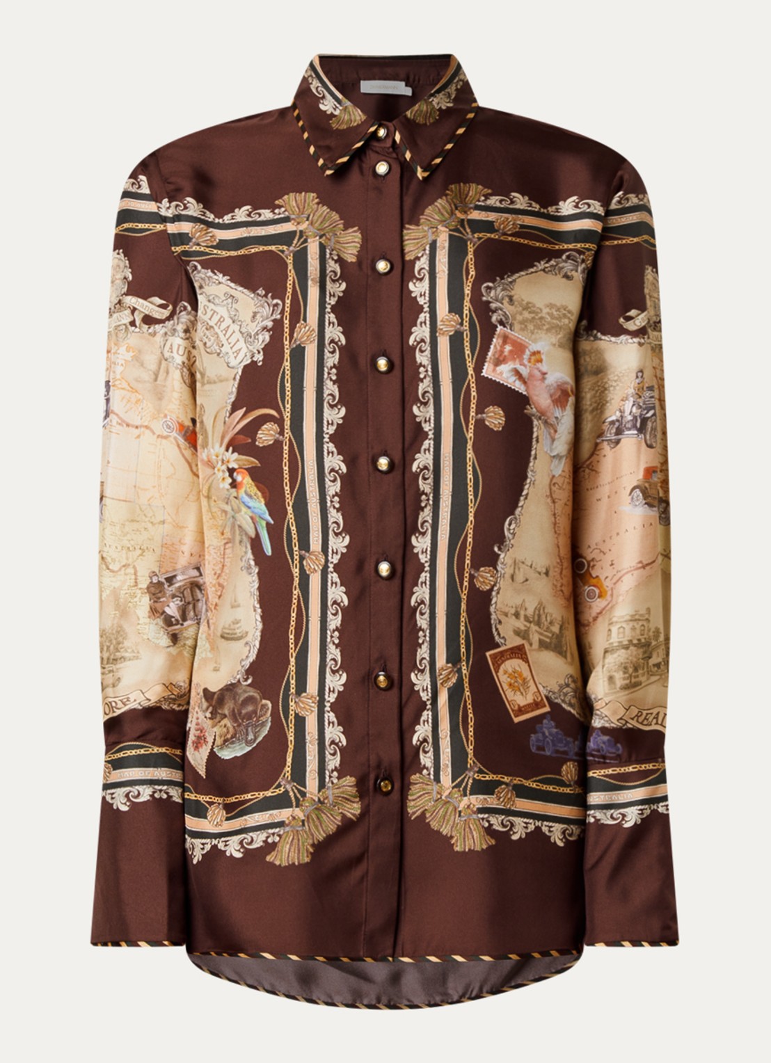 Zimmermann Valiant blouse van zijde met print - voorkant 3 kastanjebruin