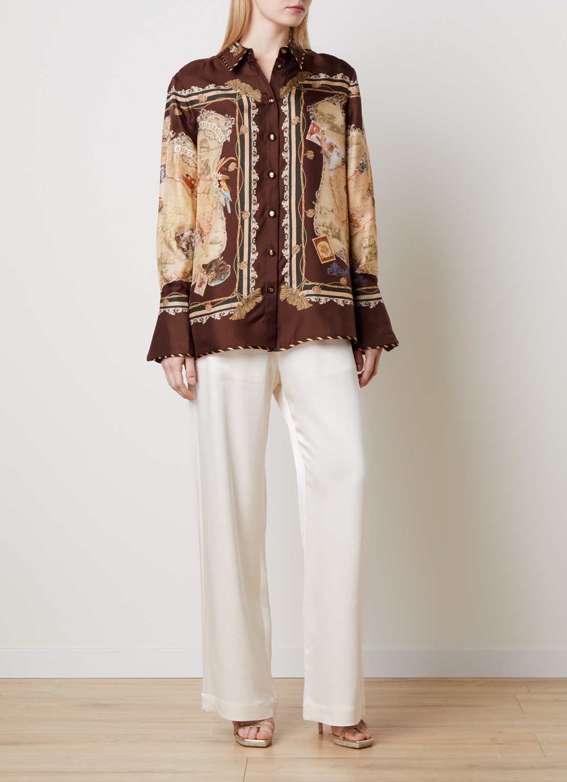 Zimmermann Valiant blouse van zijde met print - voorkant 4 kastanjebruin