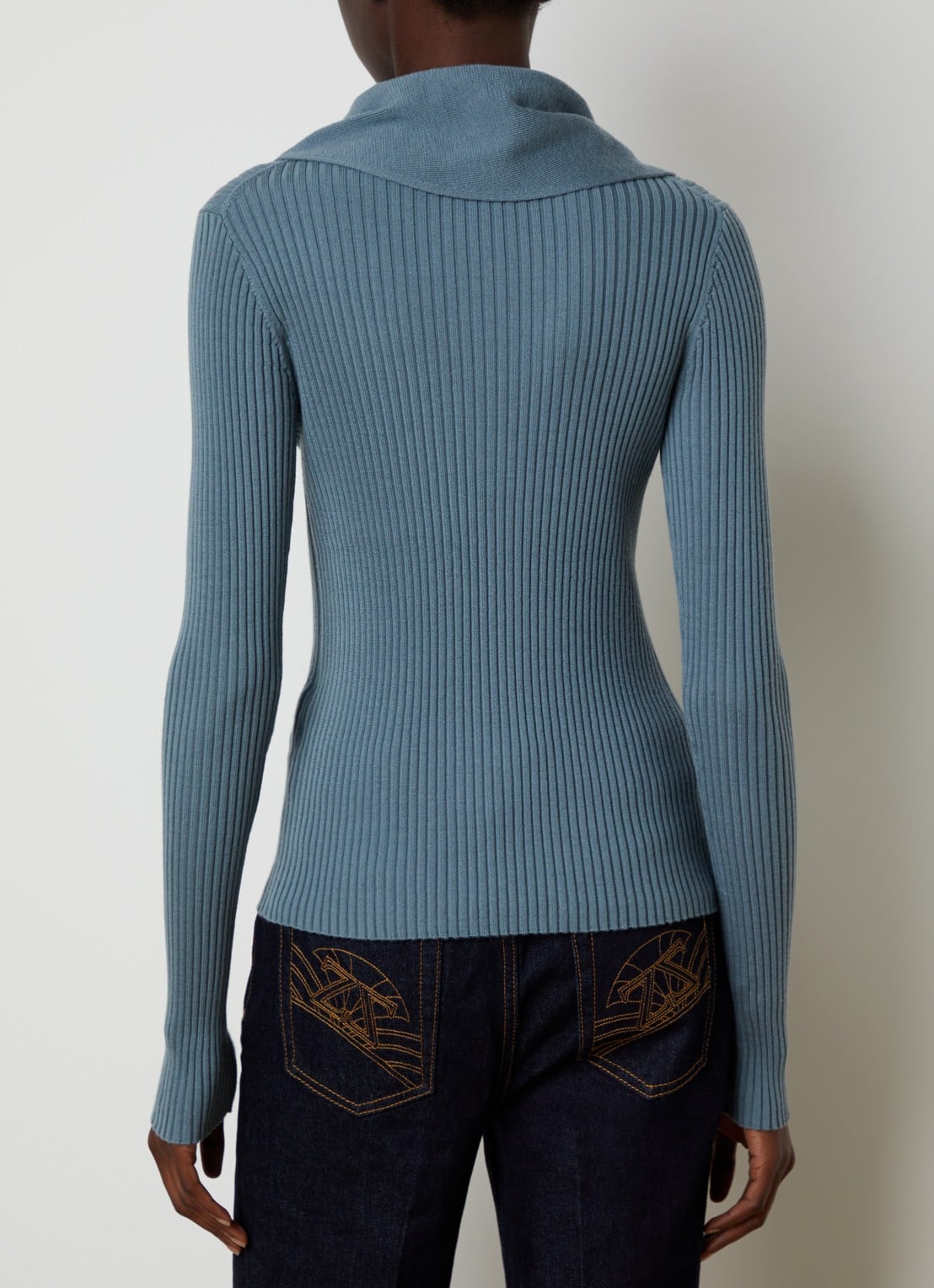 Zimmermann Valiant ribgebreide trui van wol met sjaalkraag - achterkant 5 blauw