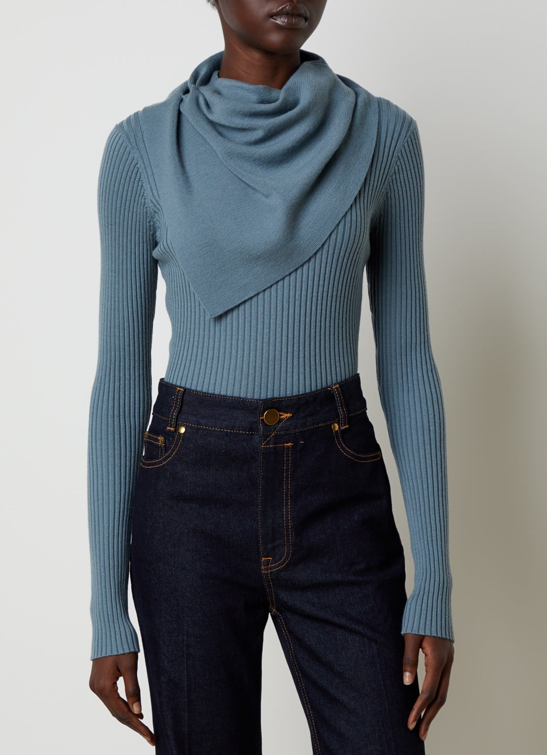 Zimmermann Valiant ribgebreide trui van wol met sjaalkraag - detail 3 blauw