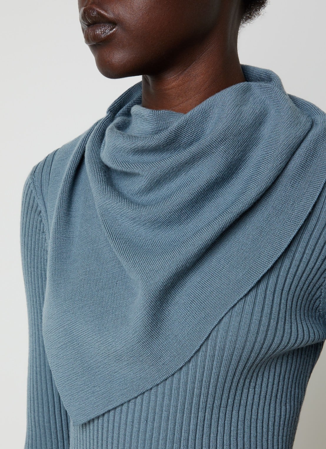 Zimmermann Valiant ribgebreide trui van wol met sjaalkraag - detail 4 blauw