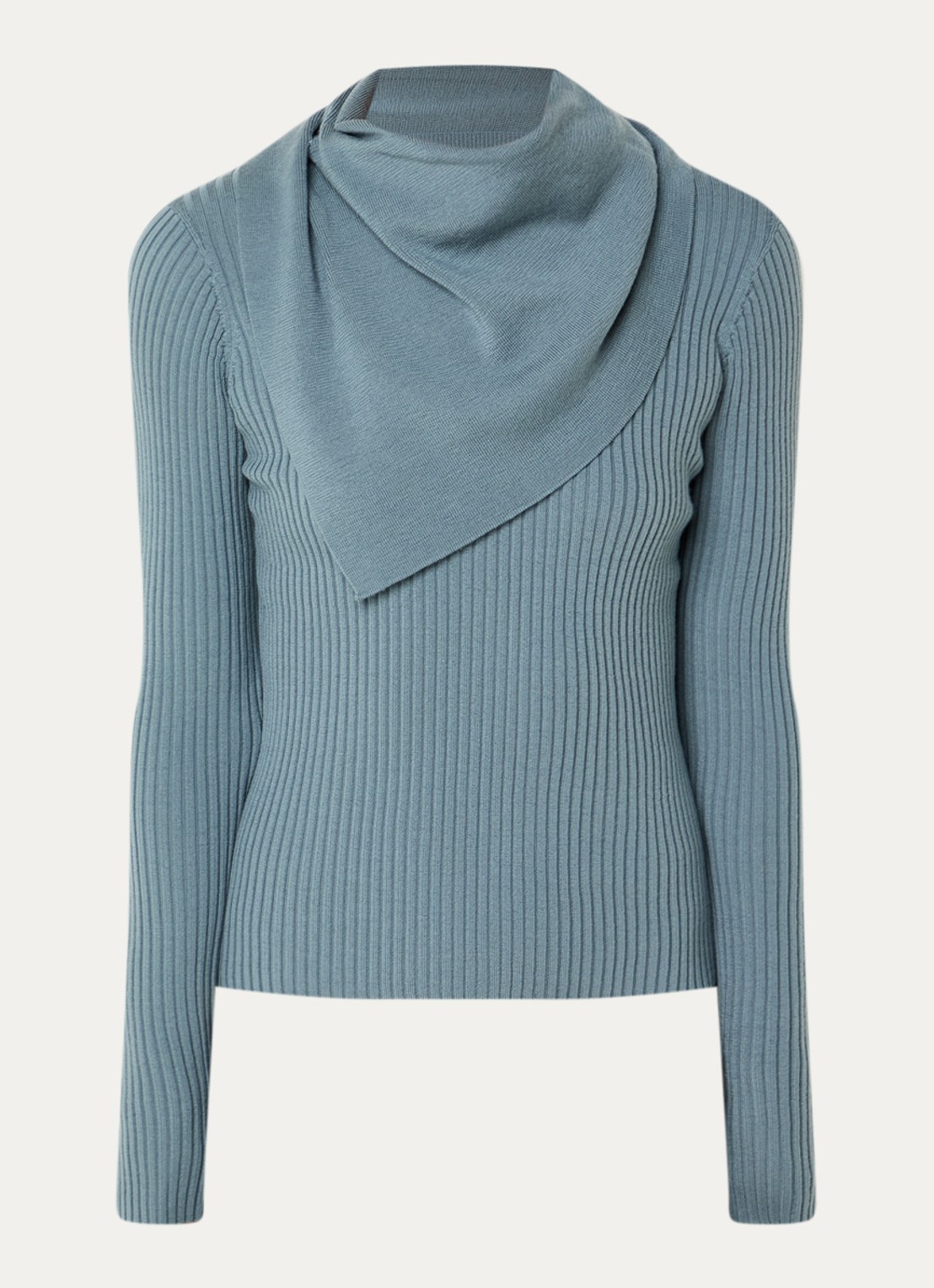 Zimmermann Valiant ribgebreide trui van wol met sjaalkraag - voorkant blauw