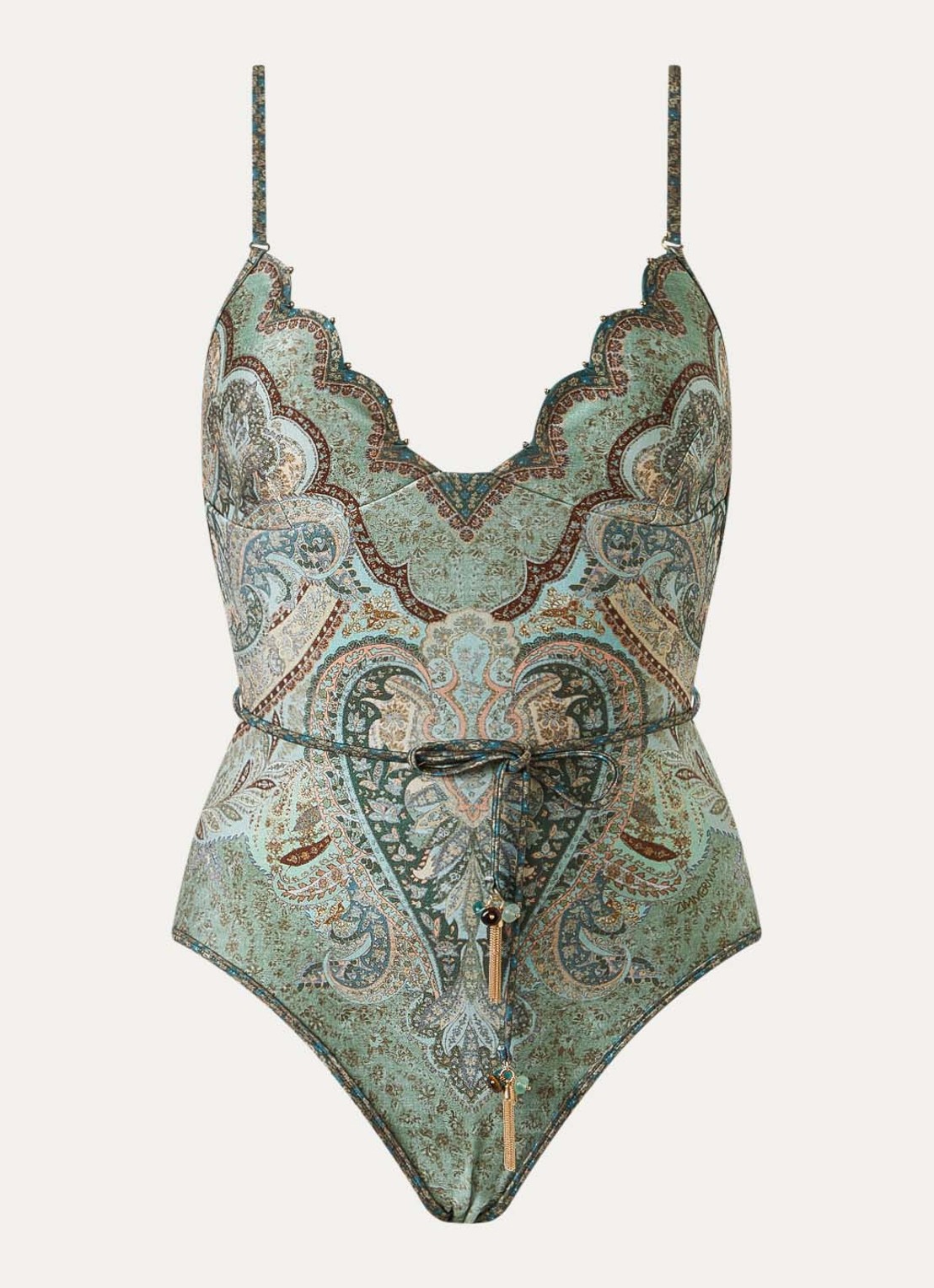 Zimmermann Wanderlust badpak met paisley dessin - voorkant lindegroen