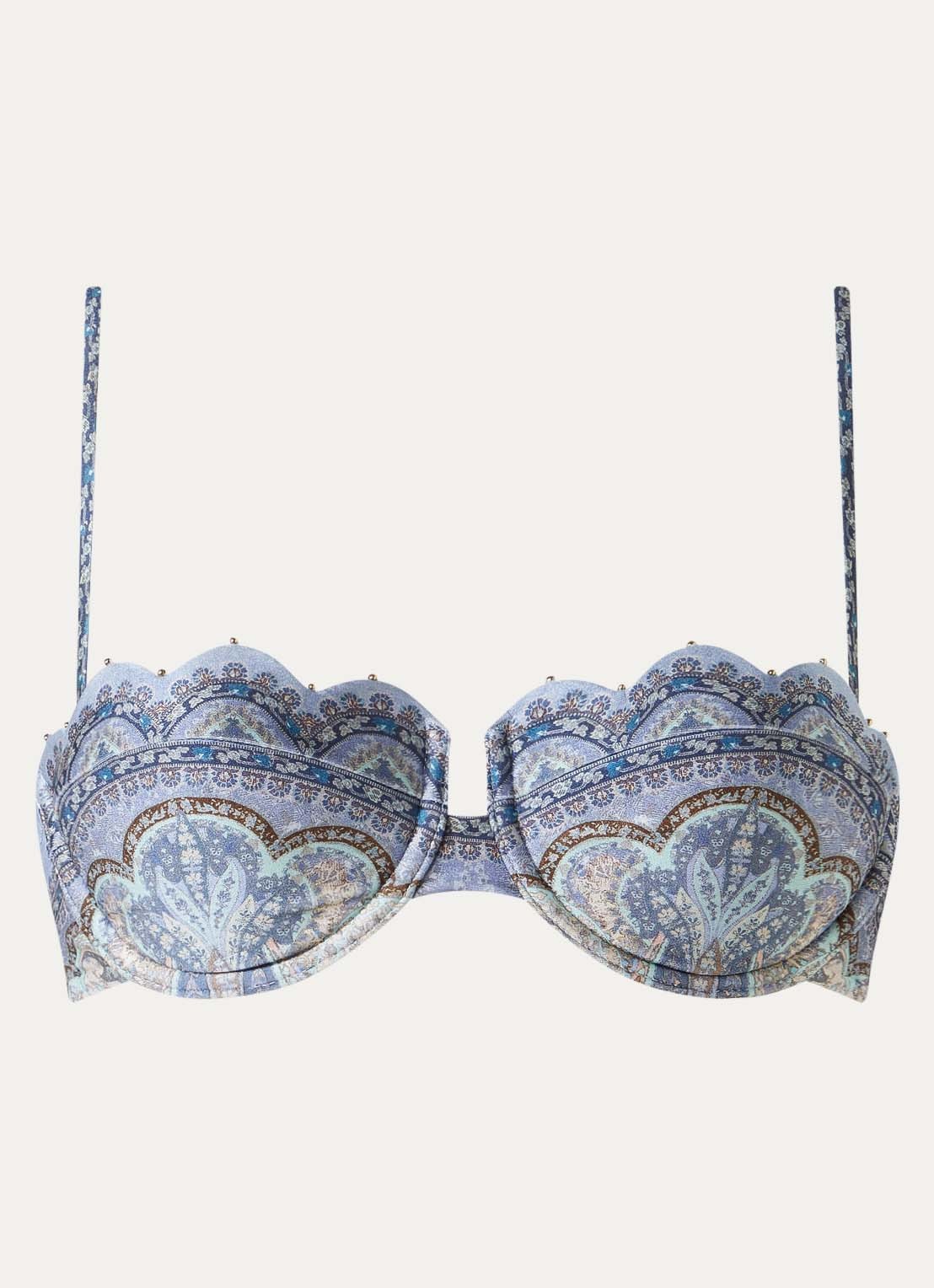 Zimmermann Wanderlust bikinitop met paisley dessin - voorkant 2 staalblauw