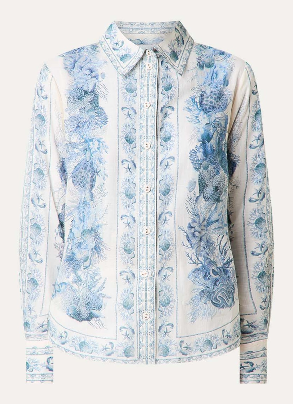 Zimmermann Wanderlust blouse met print - voorkant staalblauw