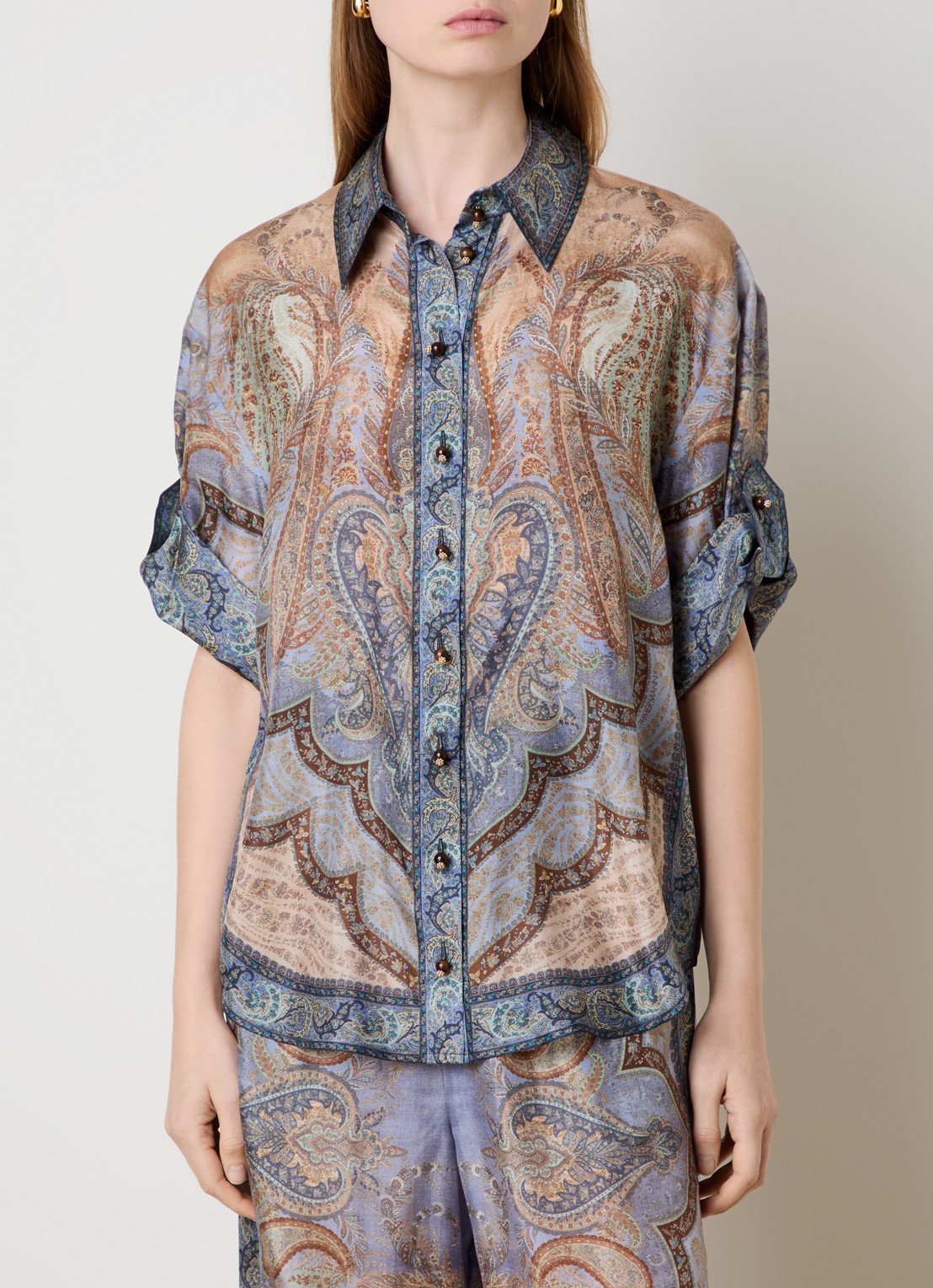 Zimmermann Wanderlust blouse van zijde met paisley dessin - detail 3 staalblauw