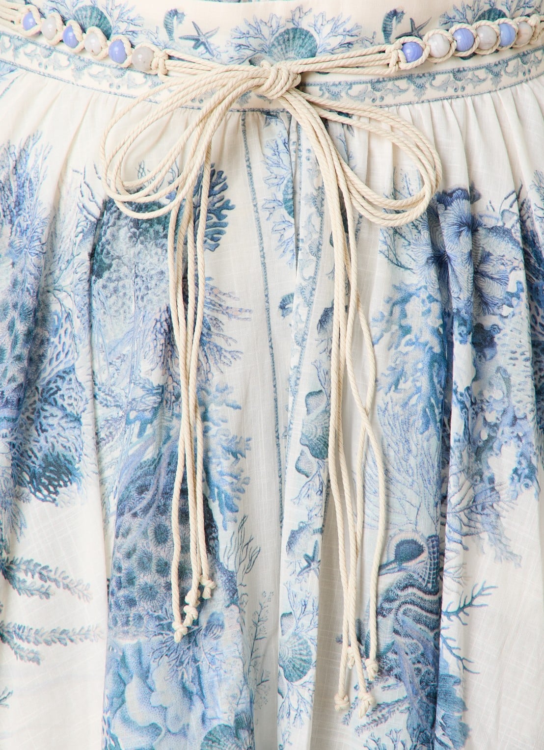 Zimmermann Wanderlust maxi A-lijn rok met strikceintuur en print - detail 5 staalblauw