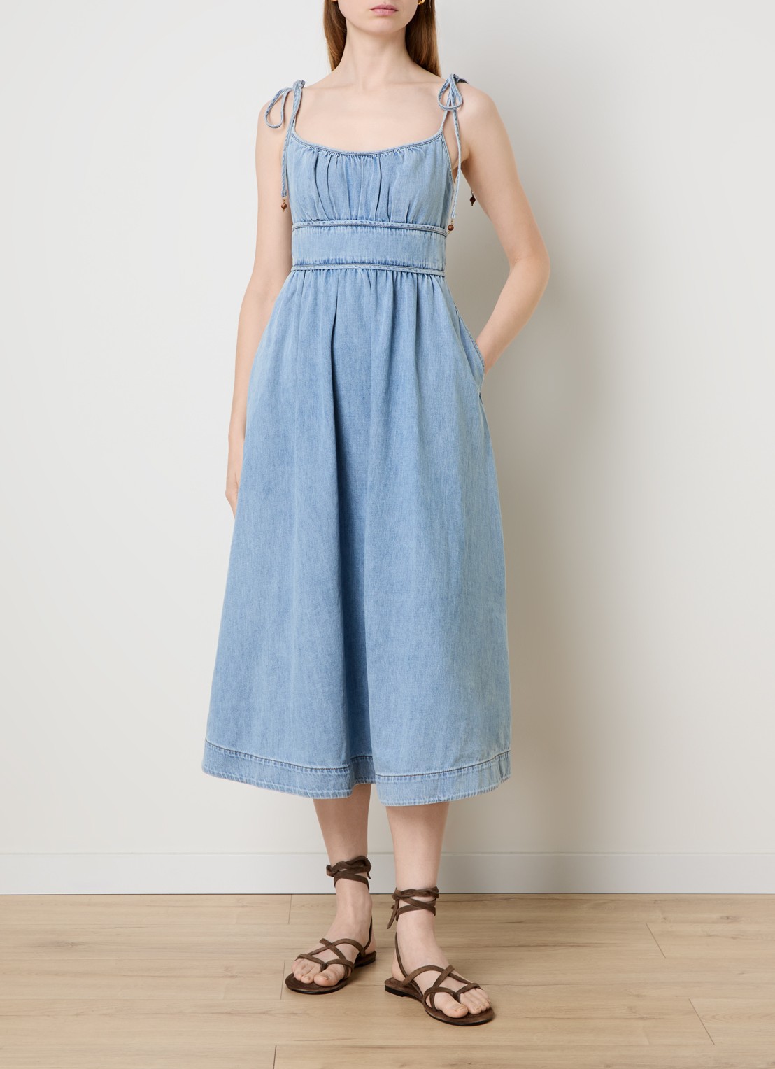 Zimmermann Wanderlust midi jurk van denim met steekzakken - detail 2 blauwgrijs