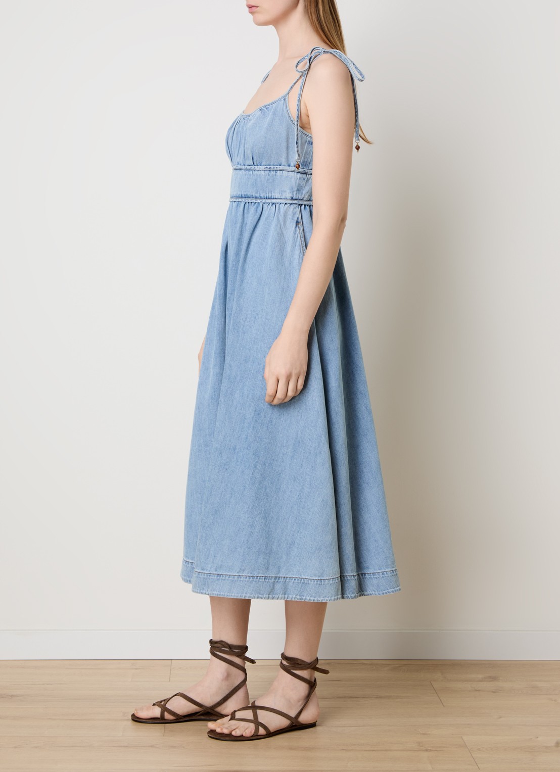 Zimmermann Wanderlust midi jurk van denim met steekzakken - voorkant 5 blauwgrijs