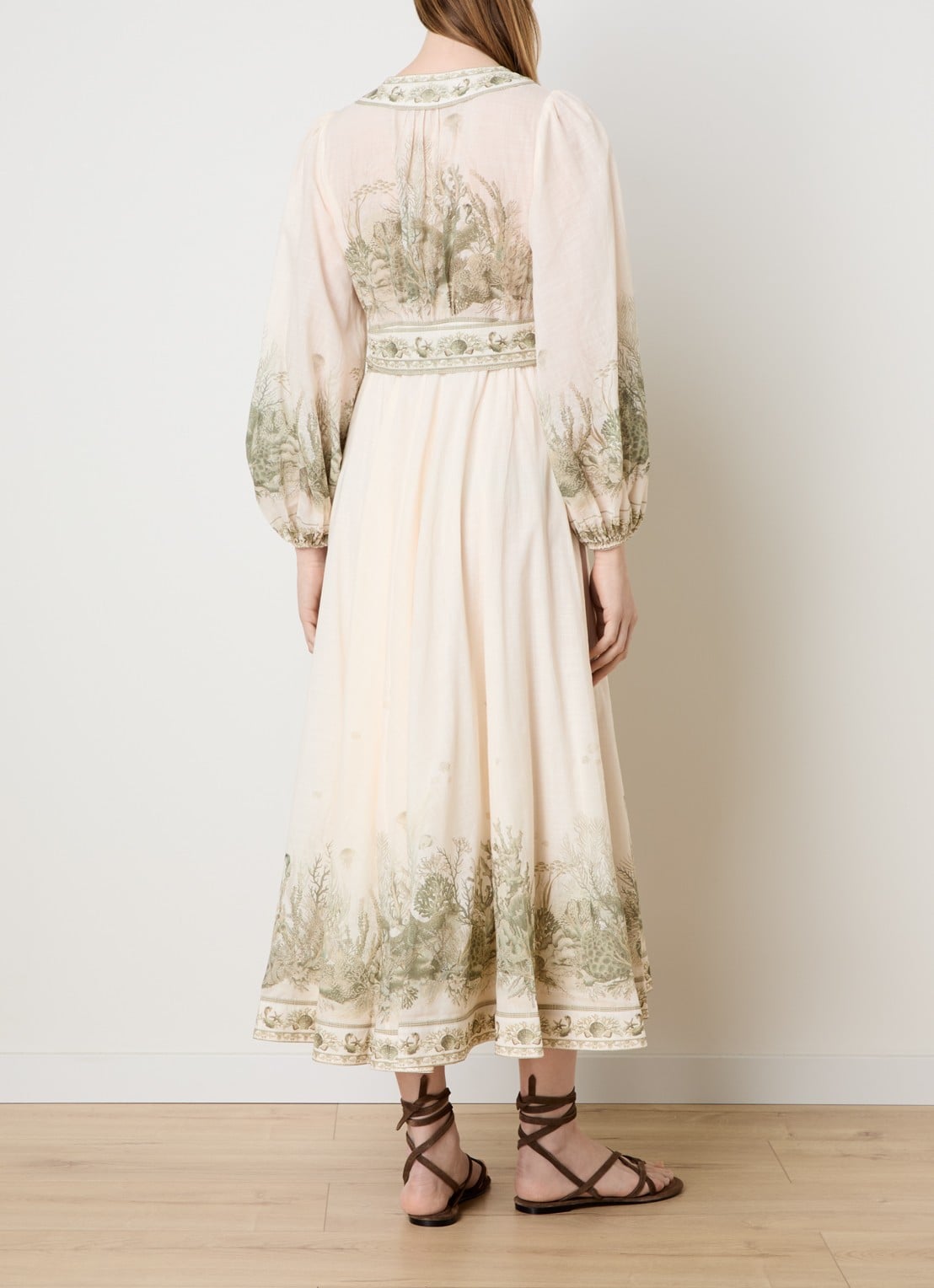 Zimmermann Wanderlust midi tuniekjurk met print en strikceintuur - achterkant creme
