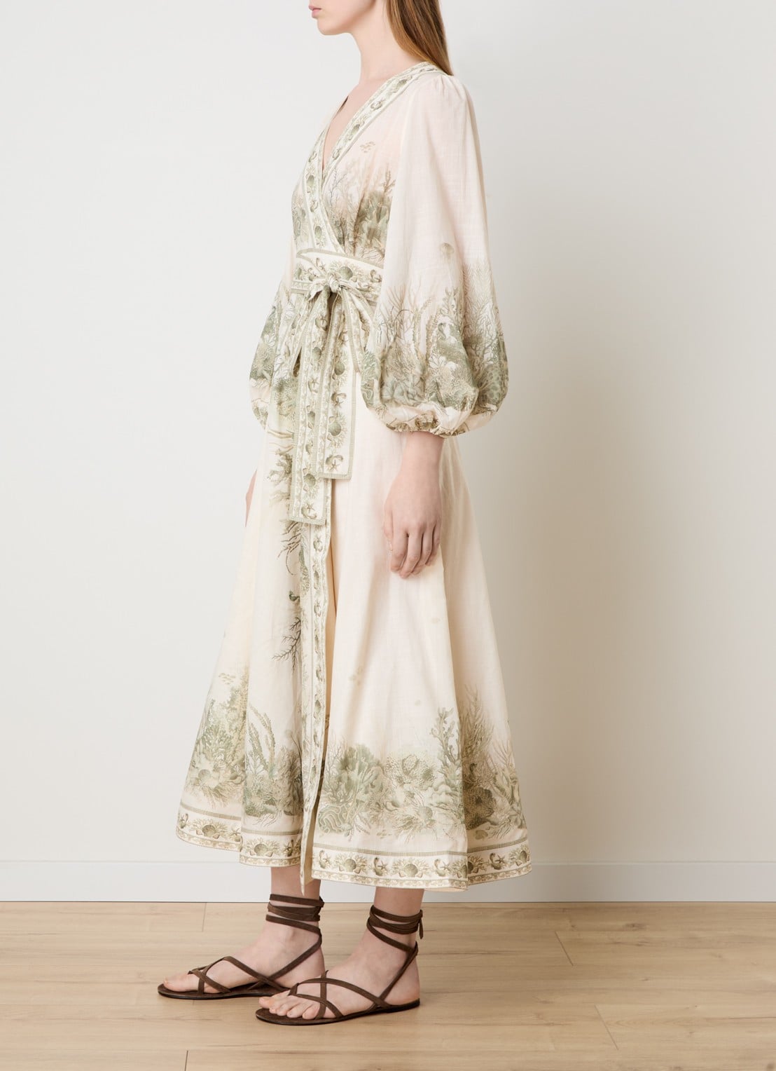 Zimmermann Wanderlust midi tuniekjurk met print en strikceintuur - voorkant 5 creme