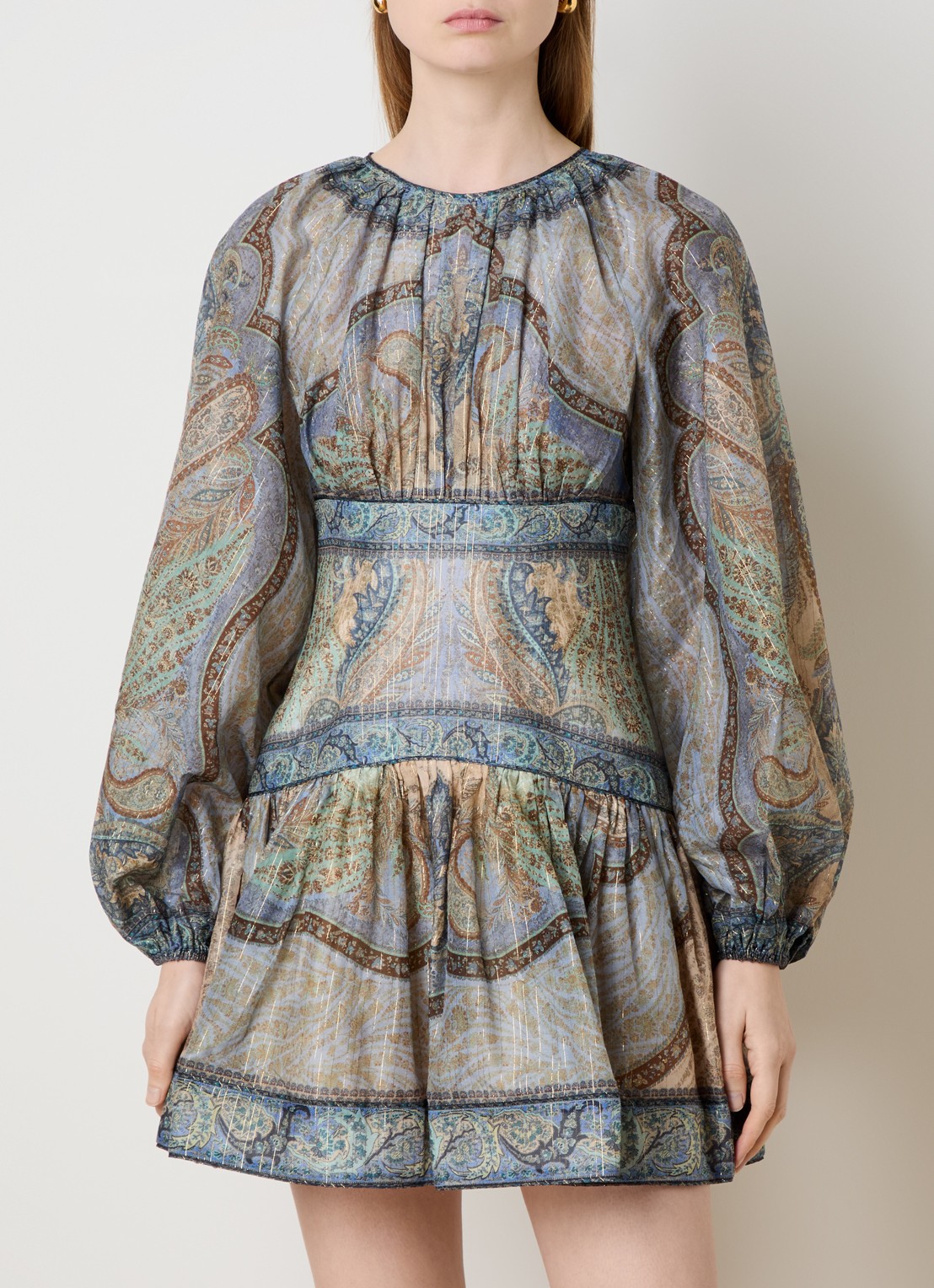 Zimmermann Wanderlust mini tuniekjurk in zijdeblend met print en lurex - detail 4 staalblauw